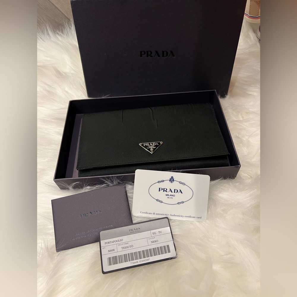 Prada Tessuto Nylon Saffiano Flap Wallet in Black with Box